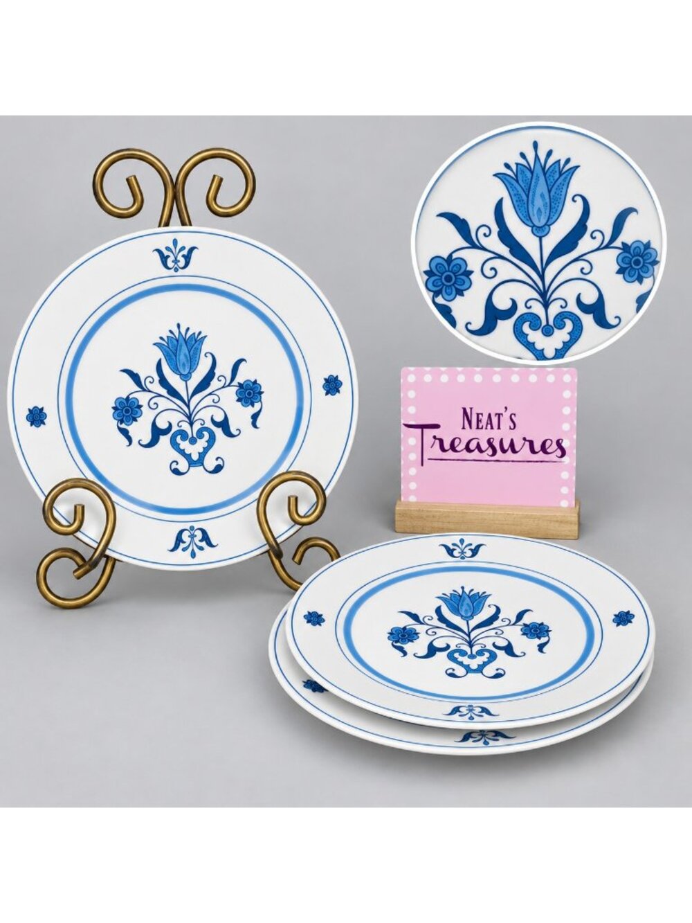 70's Noritake BLUE HAVEN Progression China Floral Round Bread Side Plates Set 3